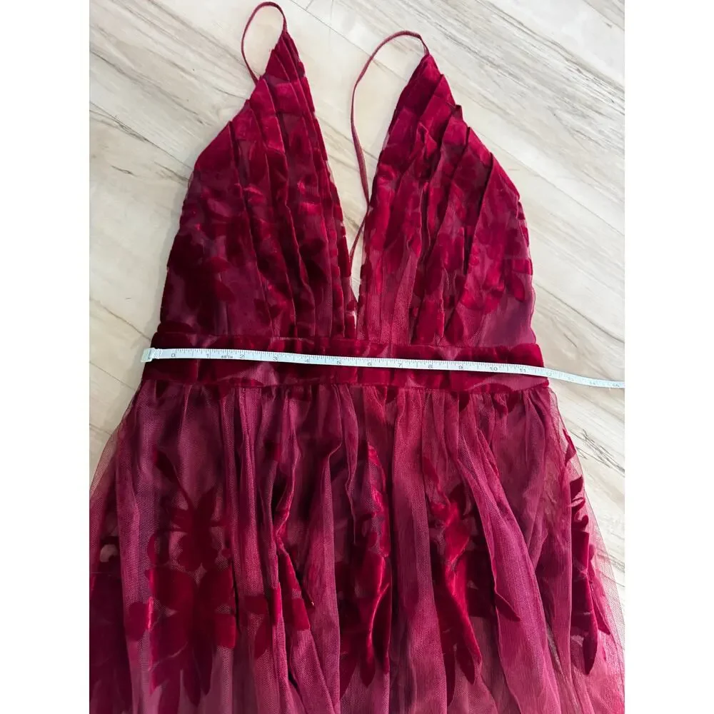 Windsor Burgundy Lace Maxi Dress S Deep V Prom Formal Wedding Guest Sexy - Picture 8 of 8